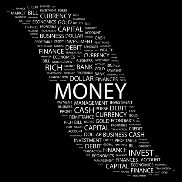 Peníze. slovo koláž na černém pozadí — Stockový vektor