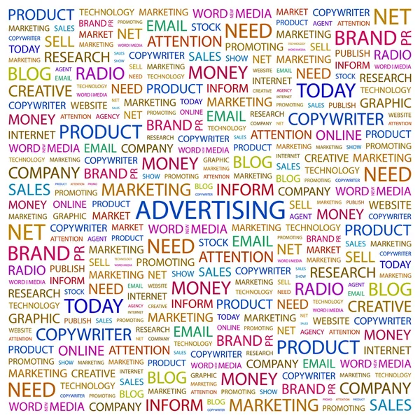Reklám. Word kollázs fehér háttér — Stock Vector