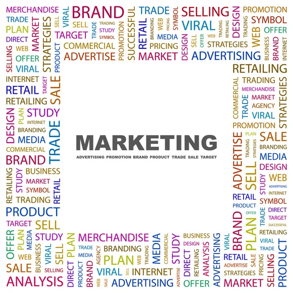 Marketing. woord collage op witte achtergrond — Stockvector