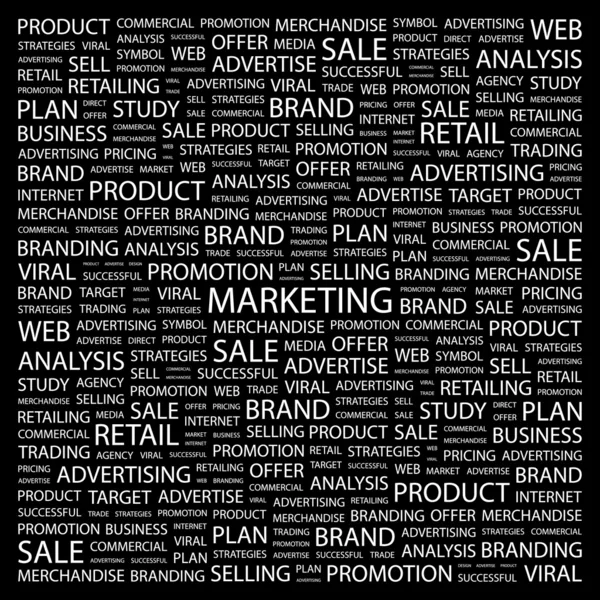 MARKETING. Word collage on black background — Stock Vector
