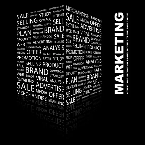 Marketing. Wortcollage auf schwarzem Hintergrund — Stockvektor