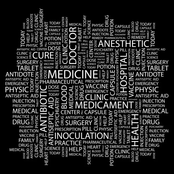 Medizin. Wortcollage auf schwarzem Hintergrund — Stockvektor