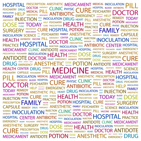 MEDICINA. collage palabra sobre fondo blanco — Vector de stock