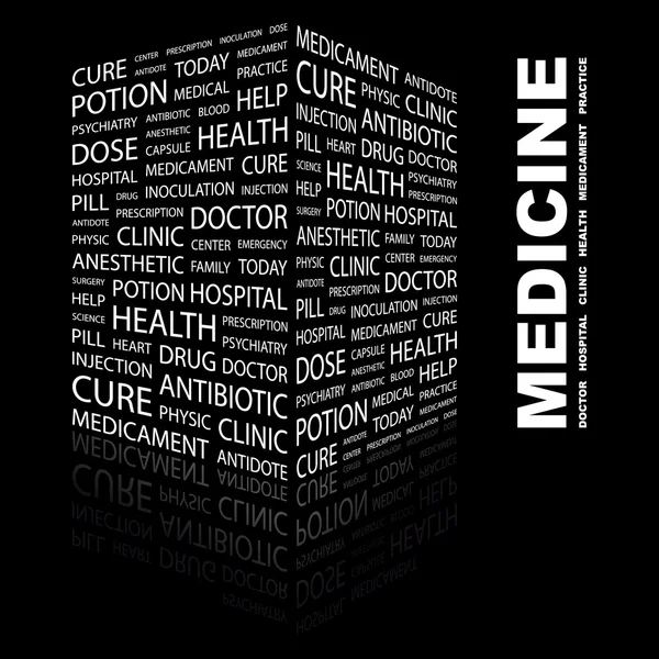 MEDICINE. Word collage on black background — Stock Vector