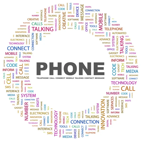 Telefon. slovo koláž na bílém pozadí — Stockový vektor