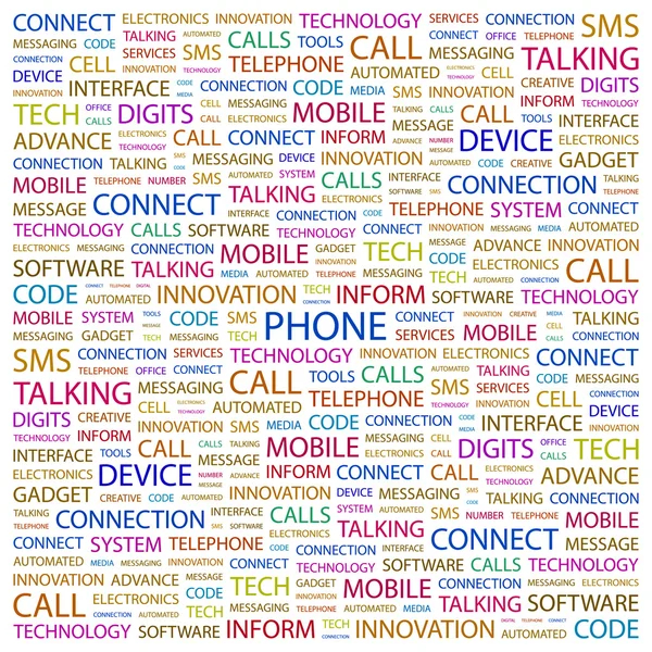 Téléphone. Collage de mots sur fond blanc — Image vectorielle