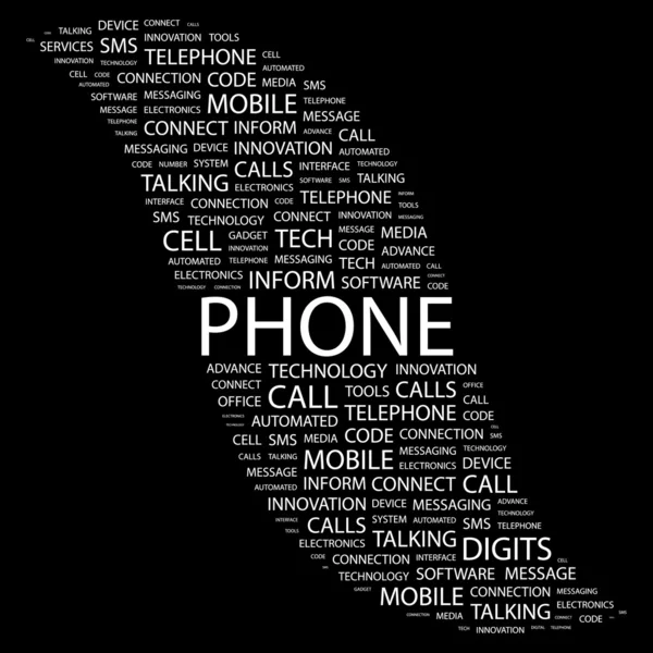 PHONE. Word collage on black background — Stock Vector