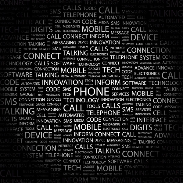 Telefon. slovo koláž na černém pozadí — Stockový vektor