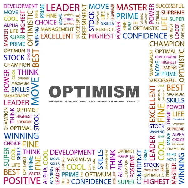 OPTIMISM. Word collage on white background — Stock Vector