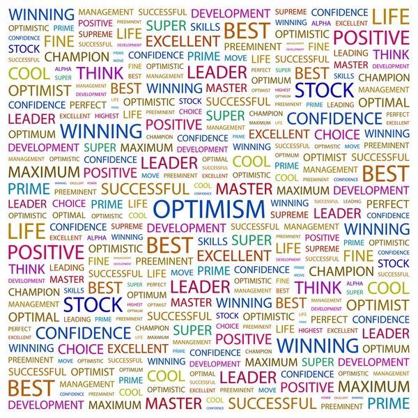 Optimism. ordet collage på vit bakgrund — Stock vektor