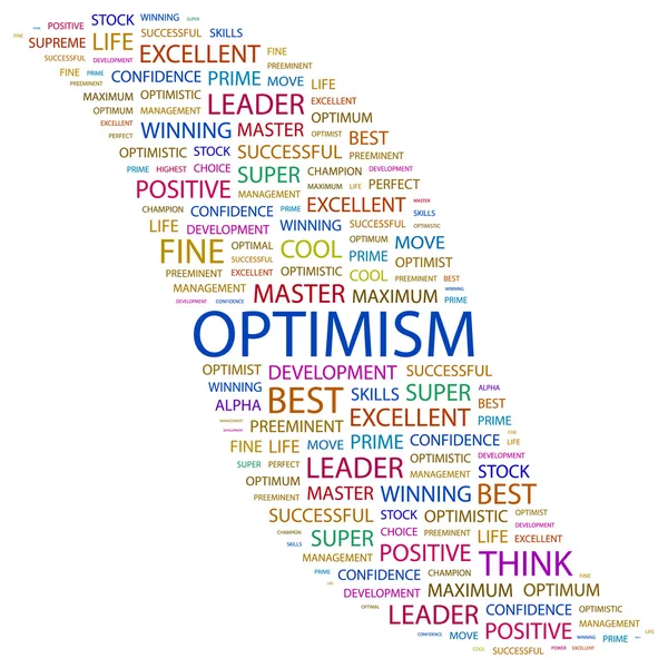Ottimismo. Collage di parole su sfondo bianco — Vettoriale Stock