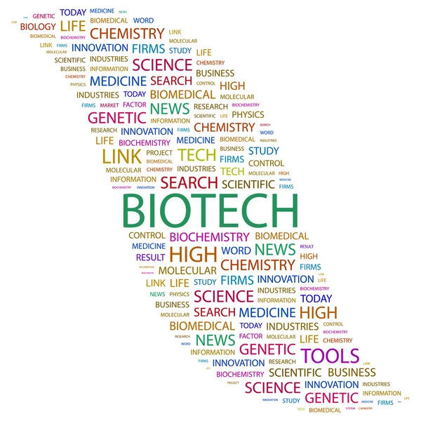 Biotech. slovo koláž na bílém pozadí — Stockový vektor