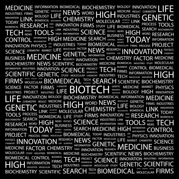 BIOTECH. Word collage on black background — Stock Vector
