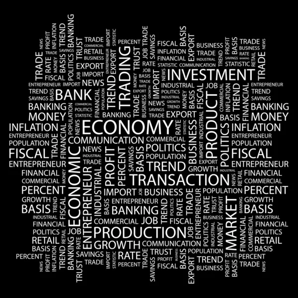 Wirtschaft. Wortcollage auf schwarzem Hintergrund — Stockvektor