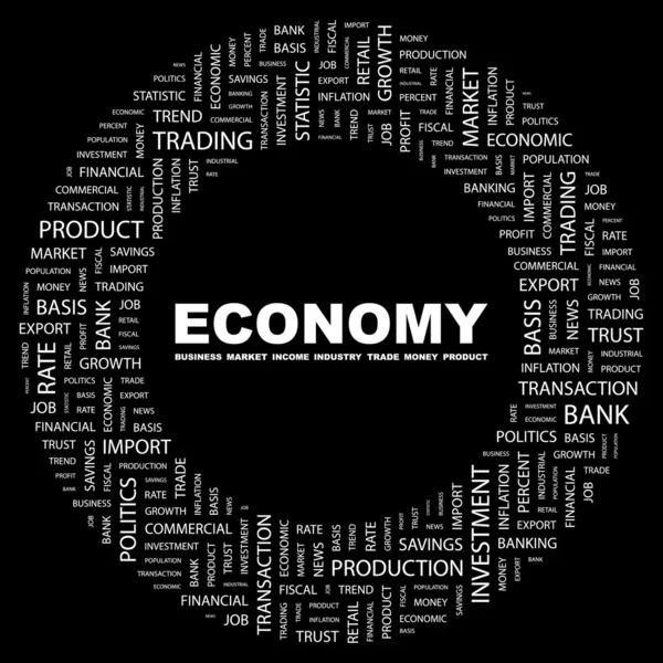 Gospodarki. słowo kolaż na czarnym tle — Wektor stockowy
