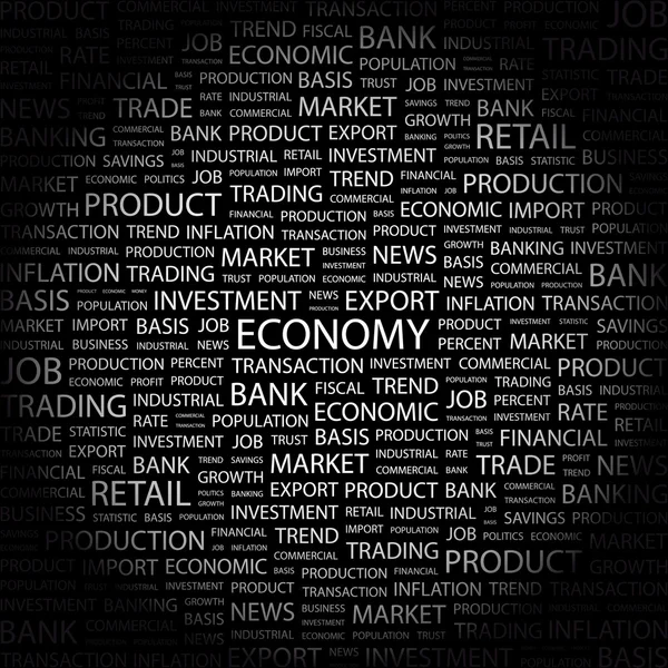 ECONOMÍA. collage palabra sobre fondo negro — Vector de stock