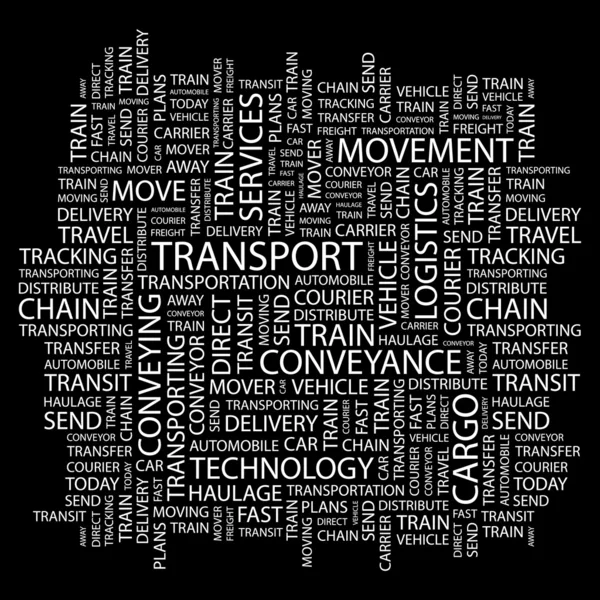 Les transports. Collage Word sur fond noir — Image vectorielle