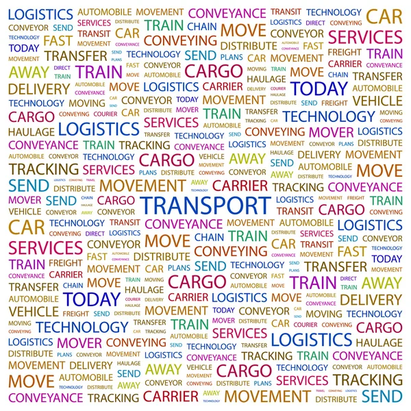 Les transports. Collage de mots sur fond blanc — Image vectorielle