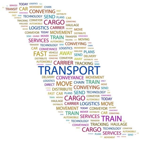 Μεταφορών. λέξη κολάζ σε άσπρο φόντο — Διανυσματικό Αρχείο