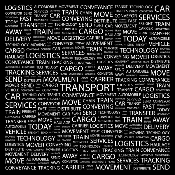 Les transports. Collage Word sur fond noir — Image vectorielle
