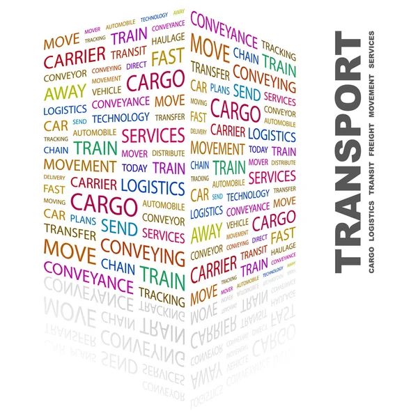 Trasporti. Trasporti. Collage di parole su sfondo bianco — Vettoriale Stock