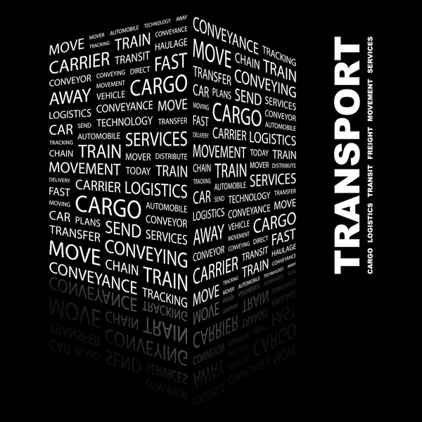 Transport. ordet collage på svart bakgrund — Stock vektor