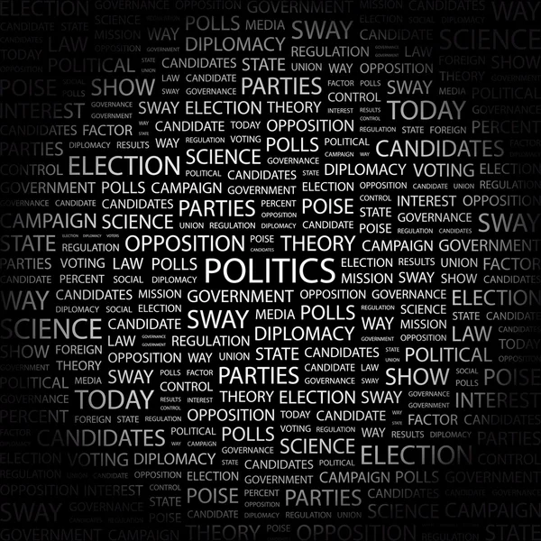 Politiek. woord collage op zwarte achtergrond — Stockvector