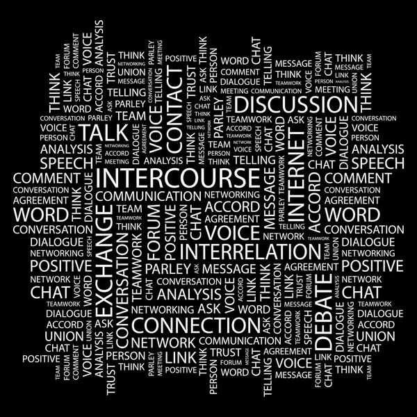 INTERCOURSE. Word collage on black background — Stock Vector