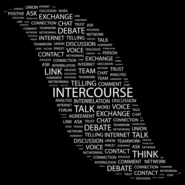 INTERCORSO. Collage di parole su sfondo nero — Vettoriale Stock