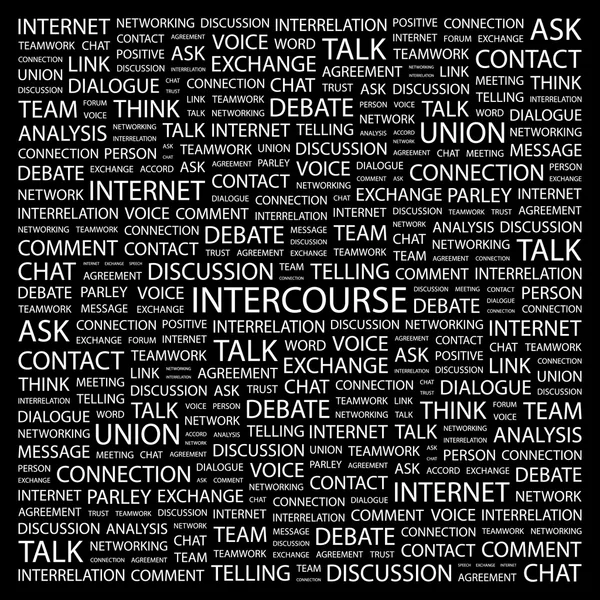 INTERCOURSE. Word collage on black background — Stock Vector