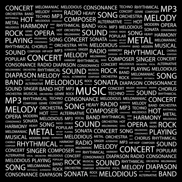 MUSIC. Word collage on black background — Stock Vector