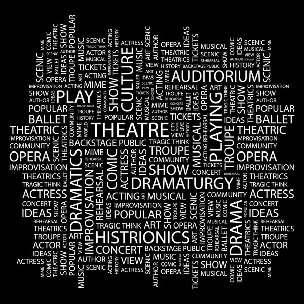 Theater. Wortcollage auf schwarzem Hintergrund — Stockvektor