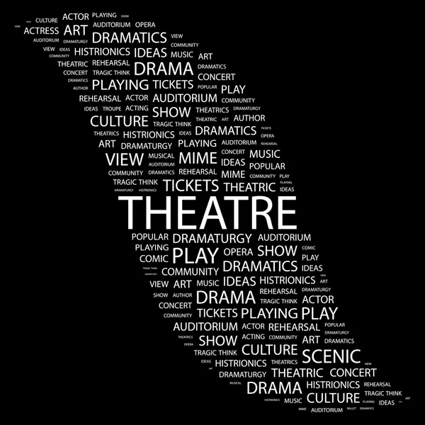 Theater. woord collage op zwarte achtergrond — Stockvector