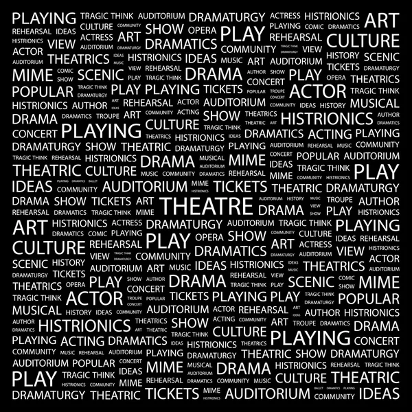 Theater. Wortcollage auf schwarzem Hintergrund — Stockvektor