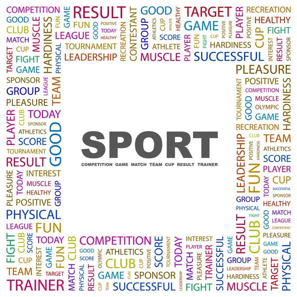 Le sport. Collage de mots sur fond blanc — Image vectorielle