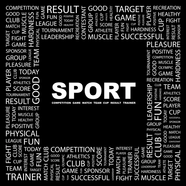 Sport. Wortcollage auf schwarzem Hintergrund — Stockvektor