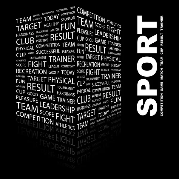 Le sport. Collage Word sur fond noir — Image vectorielle