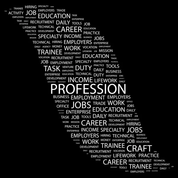 PROFESSION. Word collage on black background — Stock Vector
