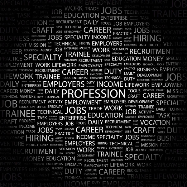 PROFESSION. Word collage on black background — Stock Vector