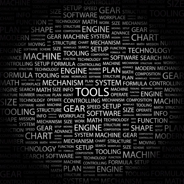 TOOLS. Word collage on black background — Stock Vector