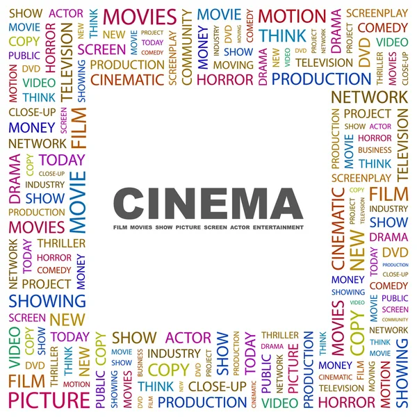 CINEMA. collage palabra sobre fondo blanco — Vector de stock