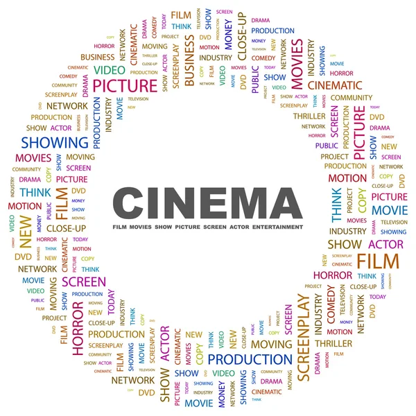 CINEMA. collage palabra sobre fondo blanco — Vector de stock