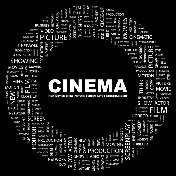 Kino. Wortcollage auf schwarzem Hintergrund — Stockvektor