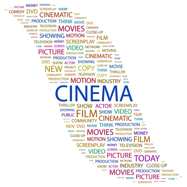 CINEMA. Collage di parole su sfondo bianco — Vettoriale Stock