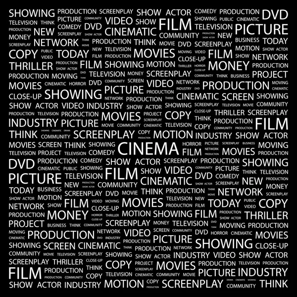 CINEMA. collage palabra sobre fondo negro — Vector de stock