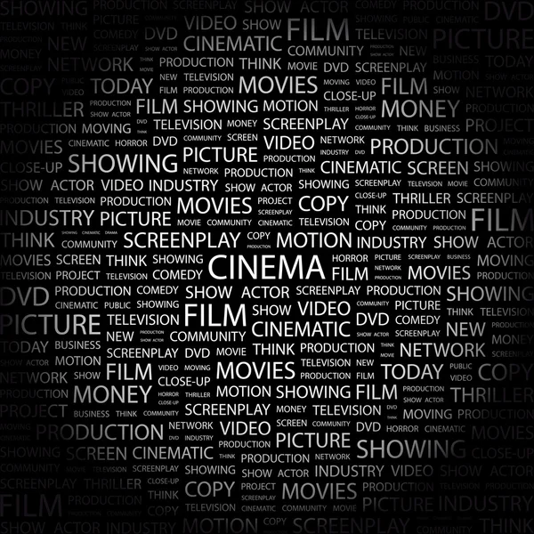 Κινηματογράφος. λέξη κολάζ σε μαύρο φόντο — Διανυσματικό Αρχείο