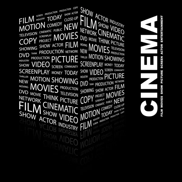 CINEMA. collage palabra sobre fondo negro — Archivo Imágenes Vectoriales