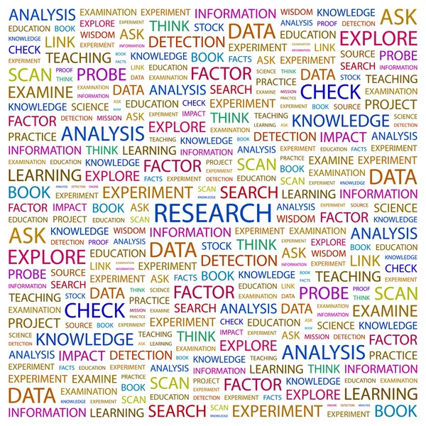 La recherche. Collage de mots sur fond blanc — Image vectorielle