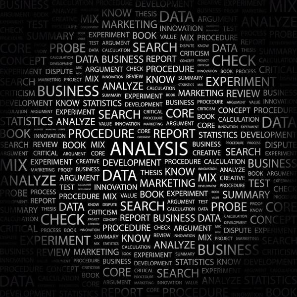 ANALYSIS. Word collage on black background — Stock Vector