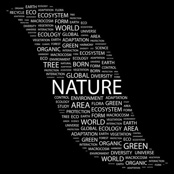 Natur. Wortcollage auf schwarzem Hintergrund — Stockvektor